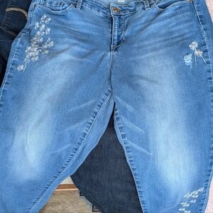 Vintage America Women Blue Distressed Jeans Size 14 PR/32 Boho Skinny Embroidery